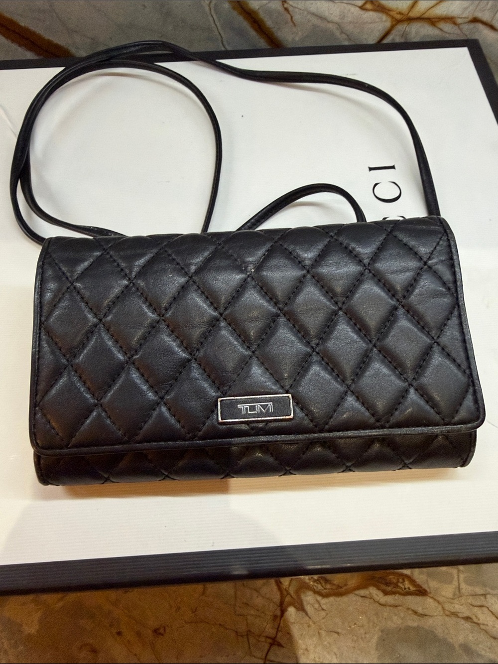 Tumi Black Quilted Leather Crossbody Wallet